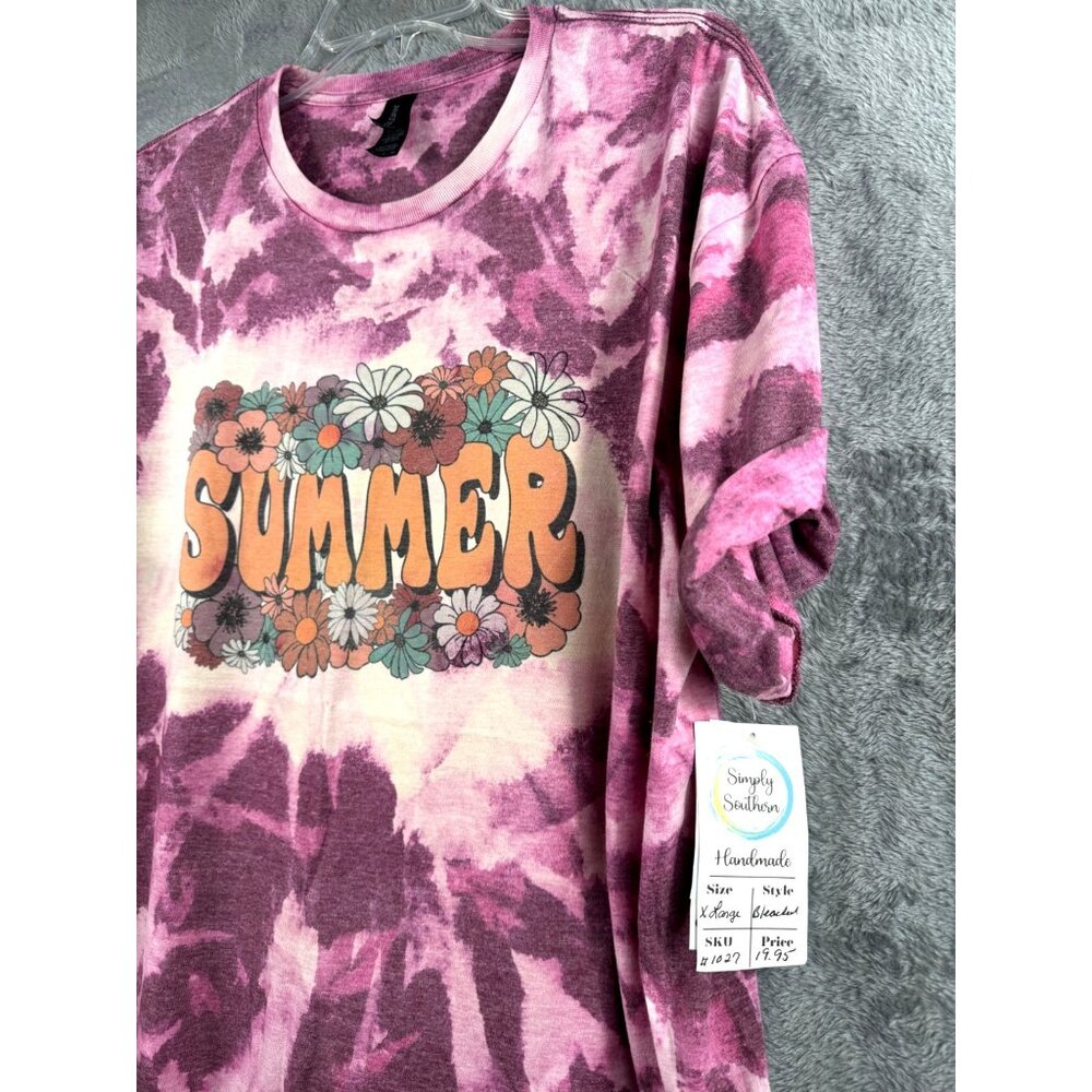 Gildan Womans Shirt Floral Tie-Dye Summer T-Shirt X-Large Beach Lake Vibes Top - Picture 3 of 7